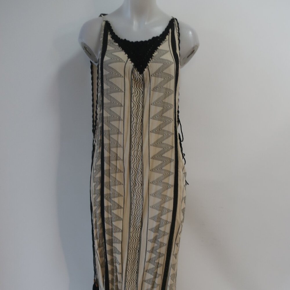 Womens Tina Demel Beige, Black Print Maxi Dress M